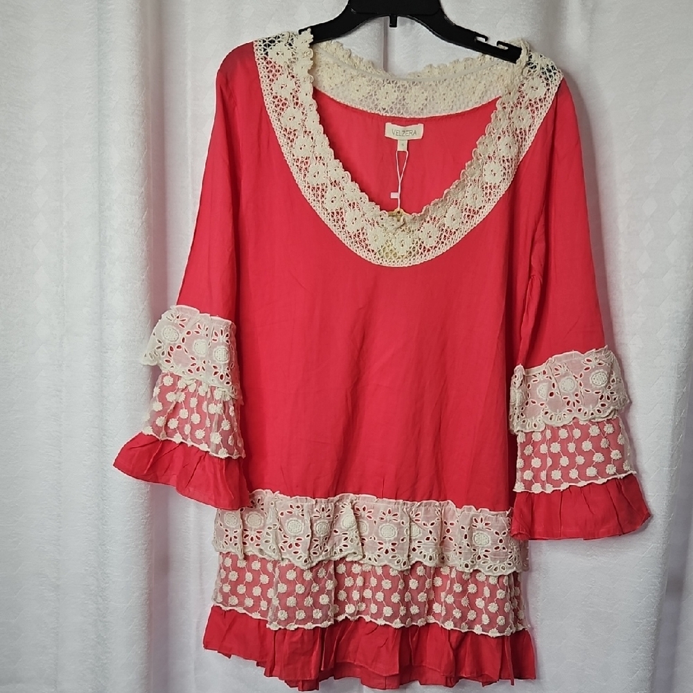 Pink And Off White Lace  Tunic